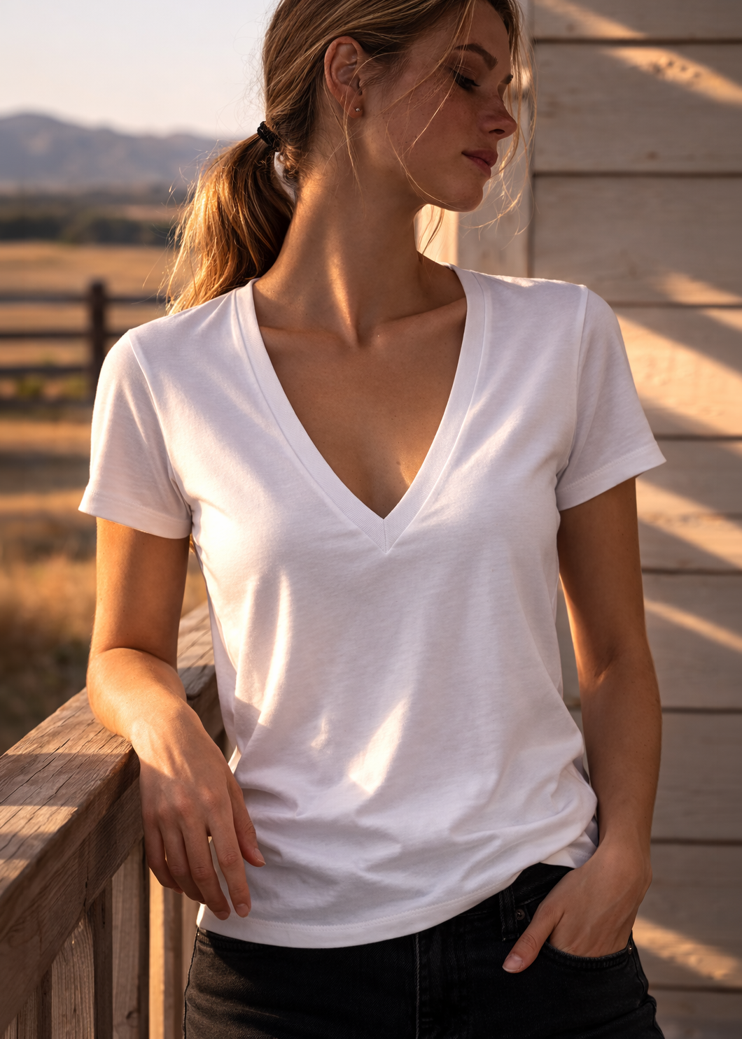 Supima Cotton Deep V-Neck Tee