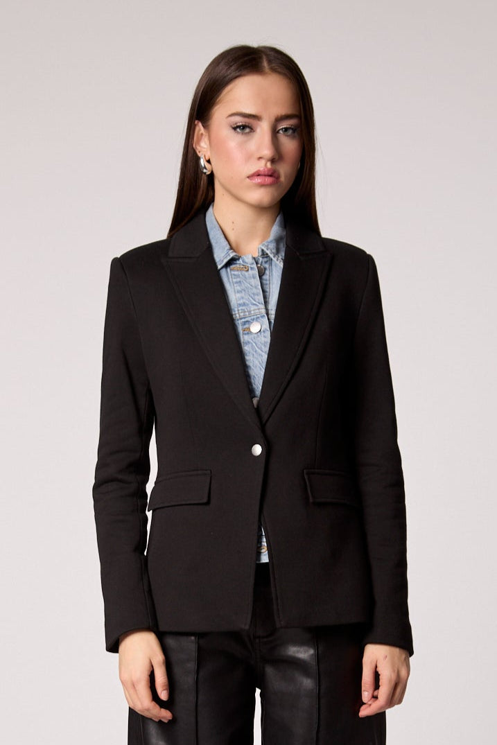 Helen Blazer With Removable Denim Insert- Black
