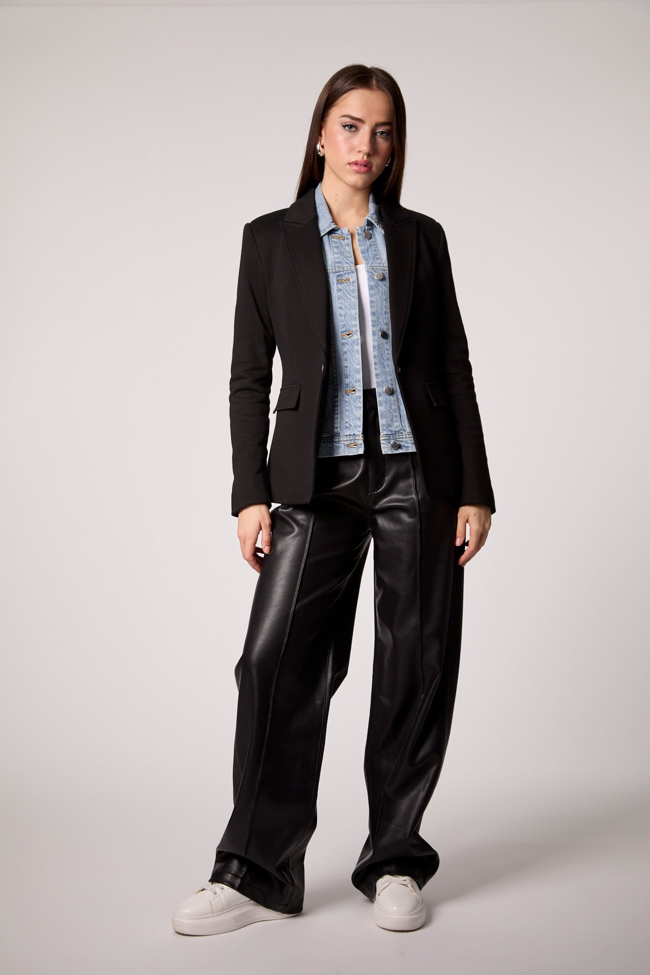 Helen Blazer With Removable Denim Insert- Black