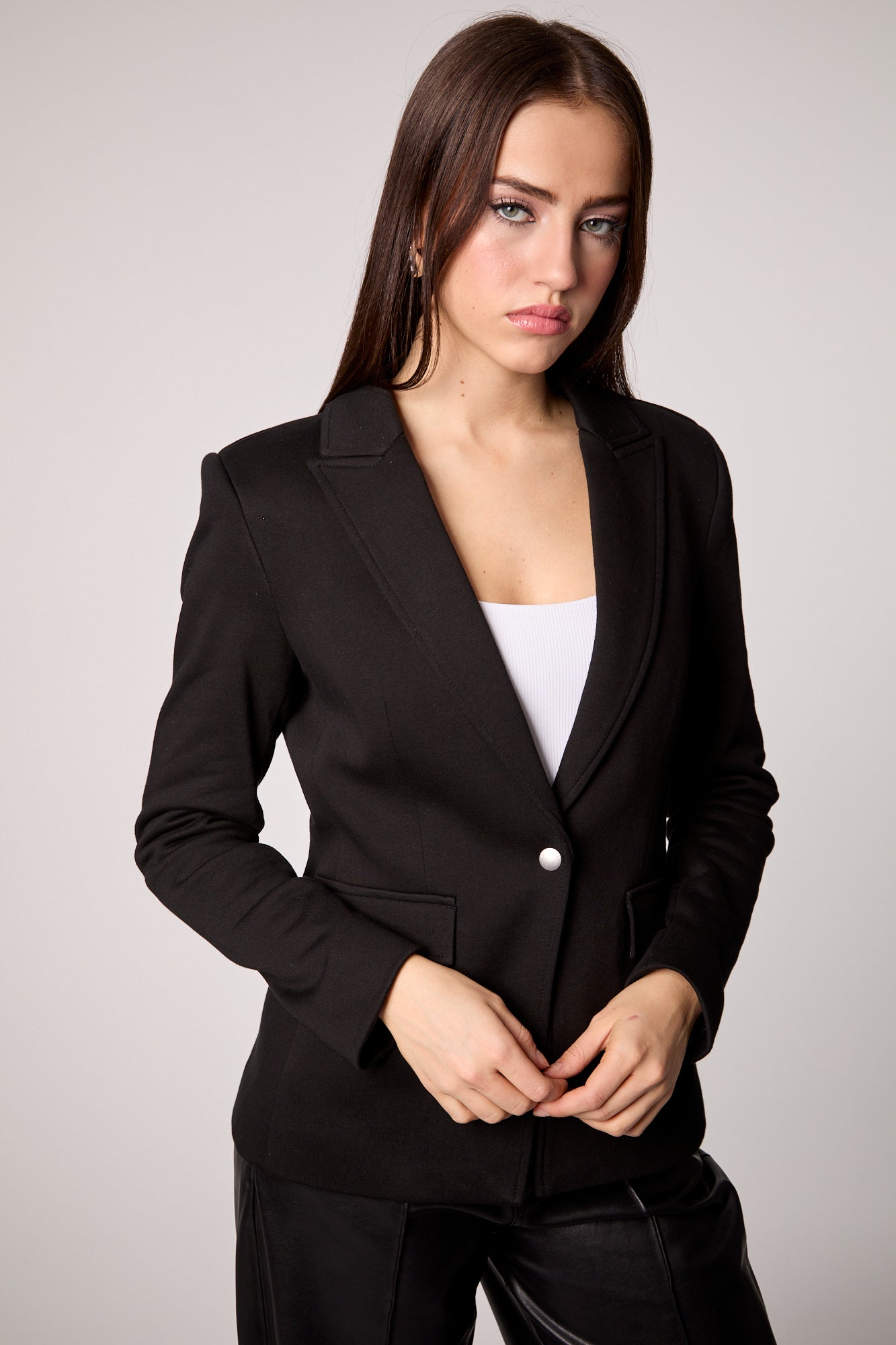 Helen Blazer With Removable Denim Insert- Black