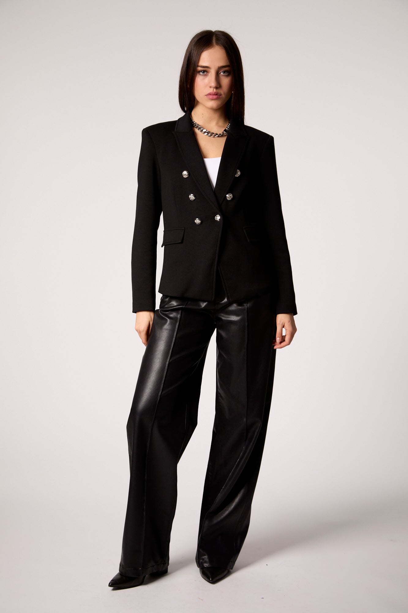 Helen Double Breasted Blazer With Removable Grey Hoodie Insert - Black