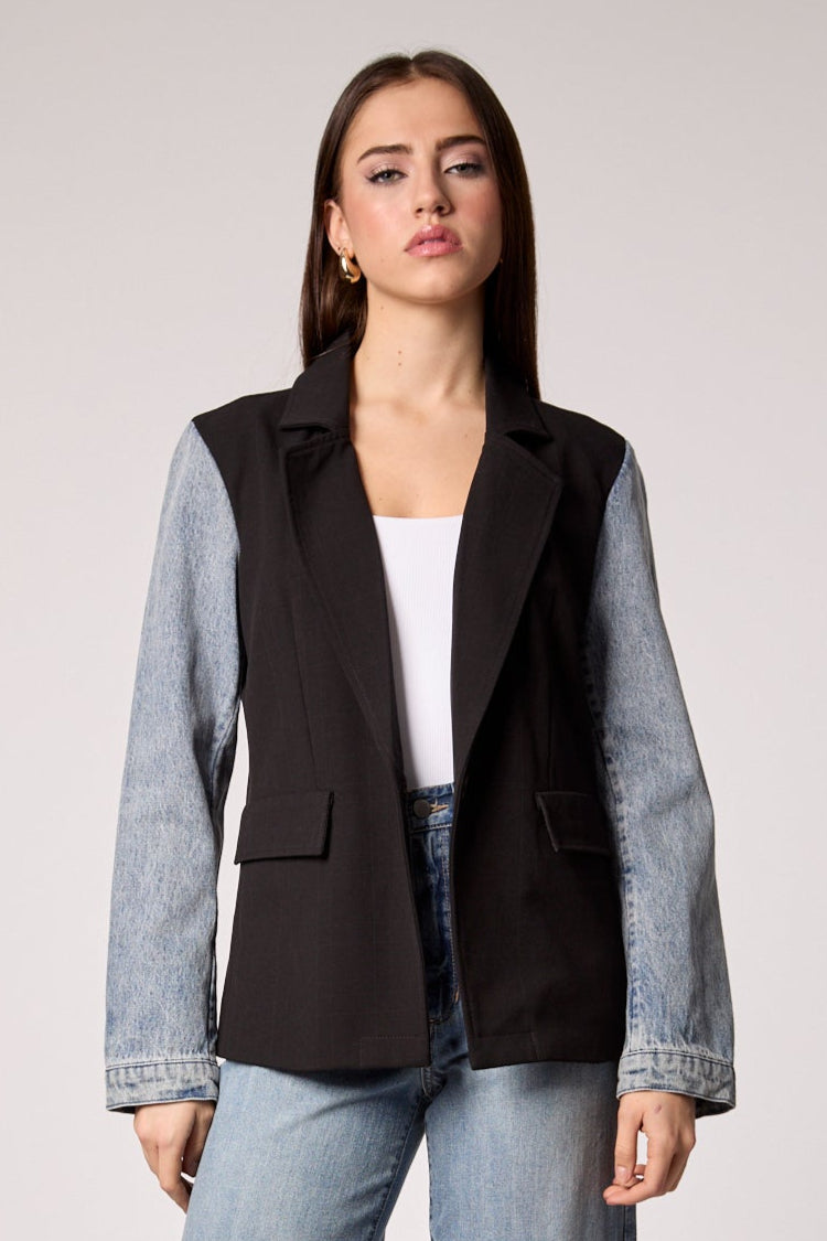 Mixed Media Blazer - Black