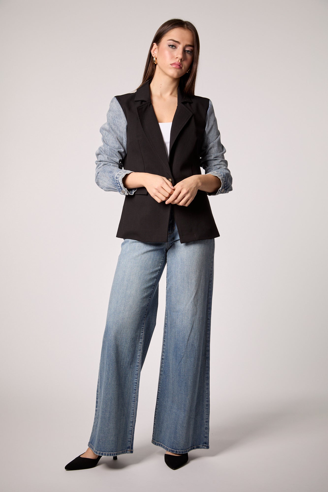 Mixed Media Blazer - Black