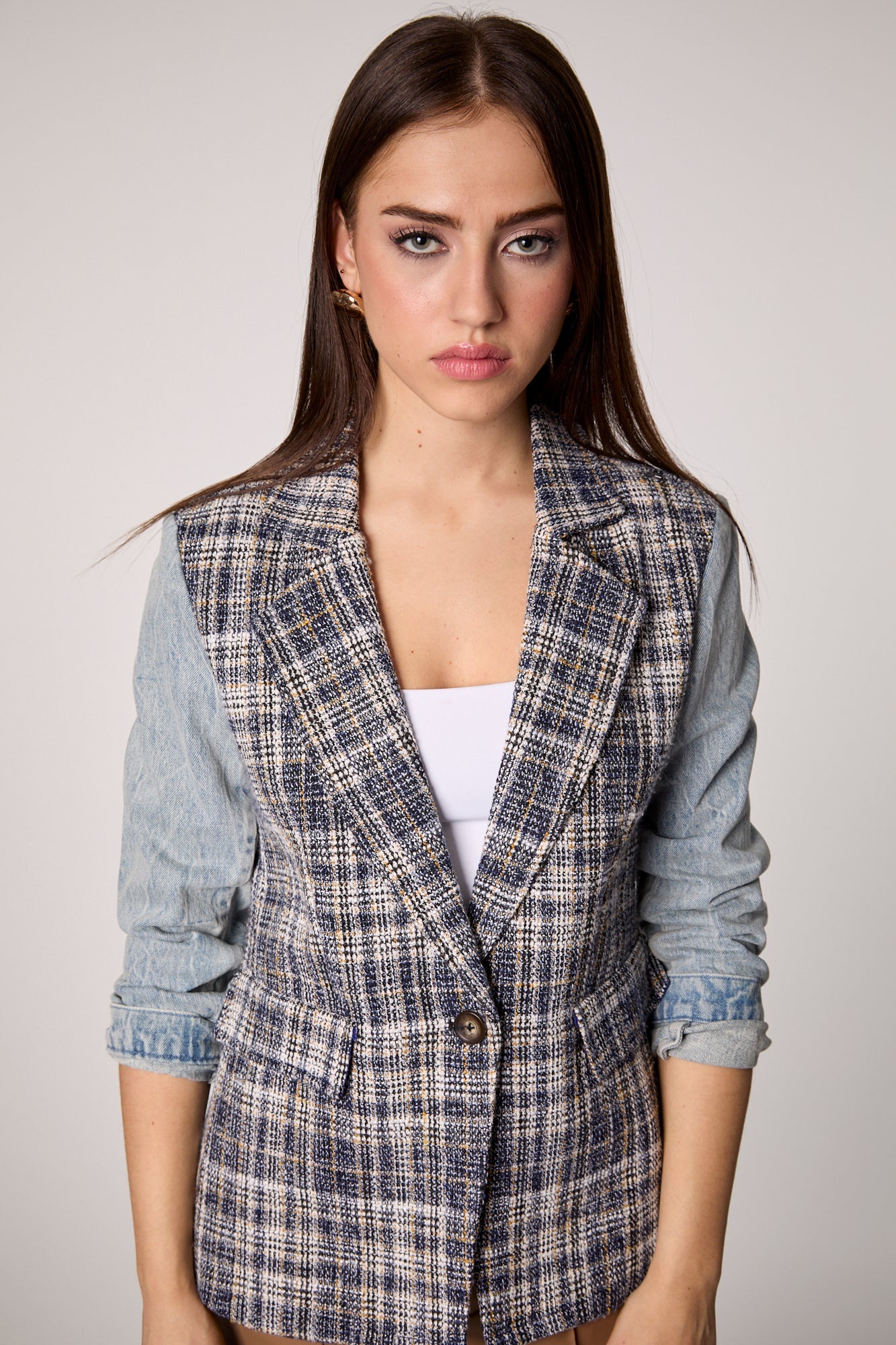Mixed Media Blazer - Tweed