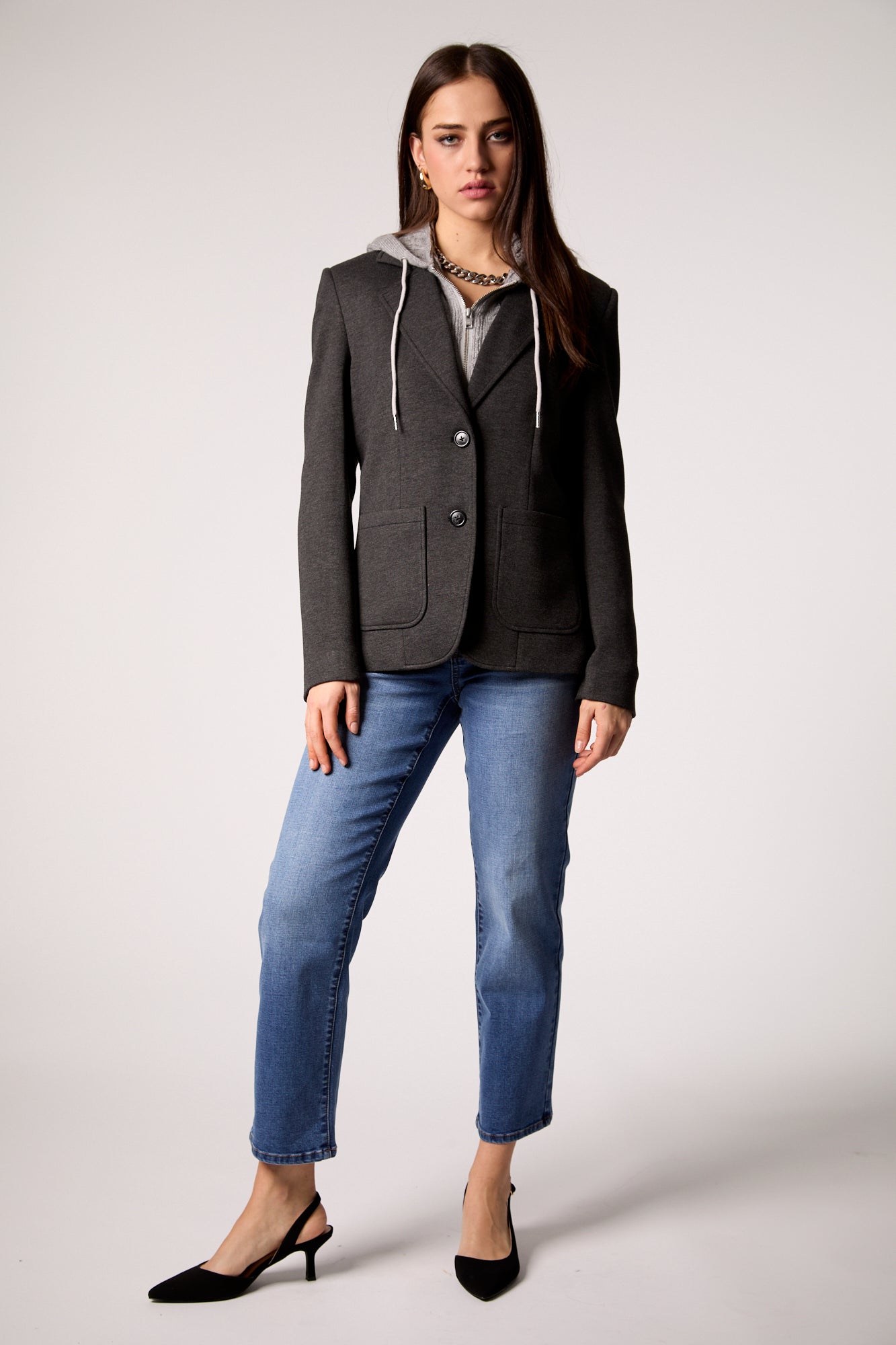 Toasty Cable Knit Blazer - Heather Grey