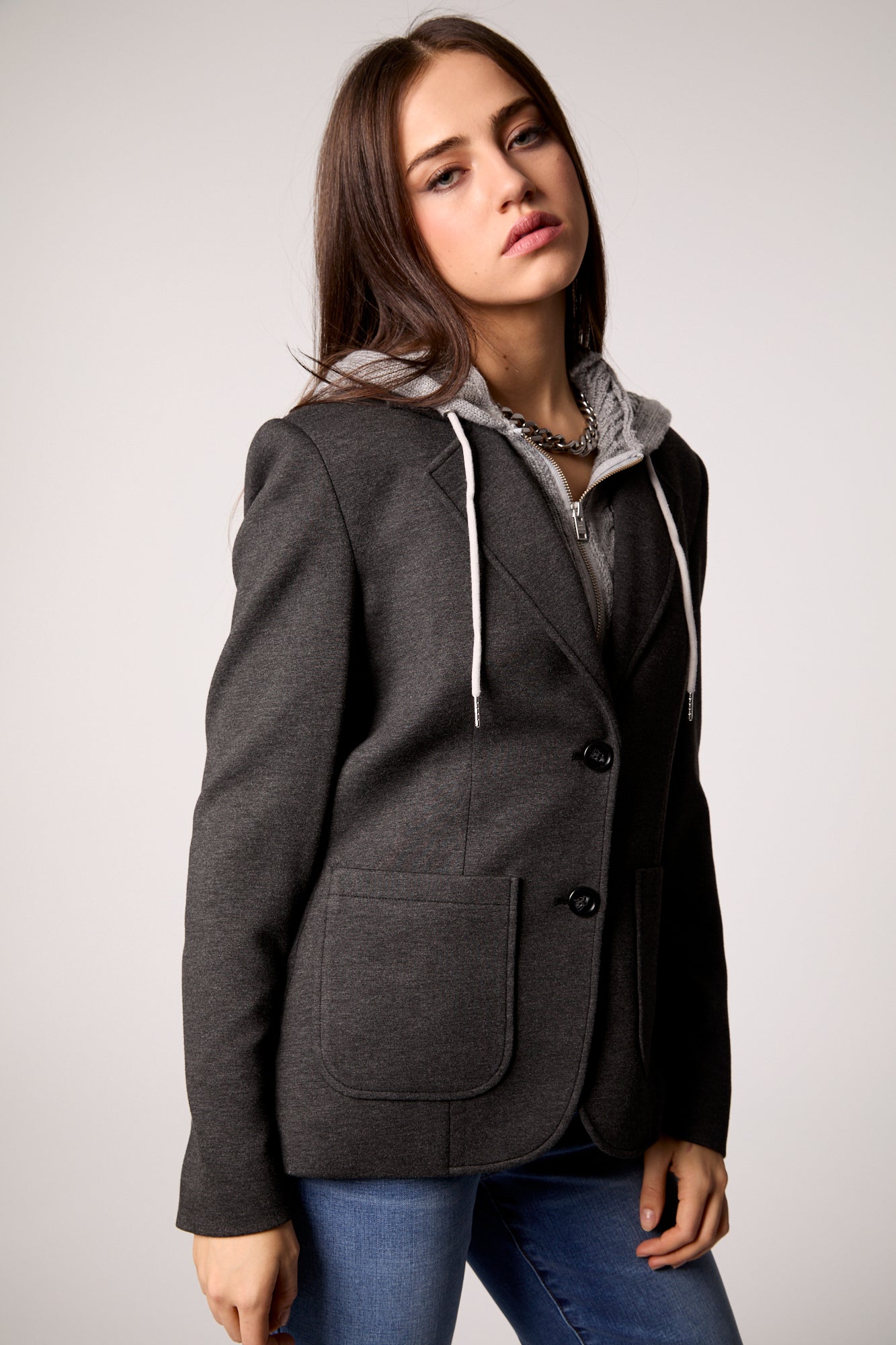 Toasty Cable Knit Blazer - Heather Grey