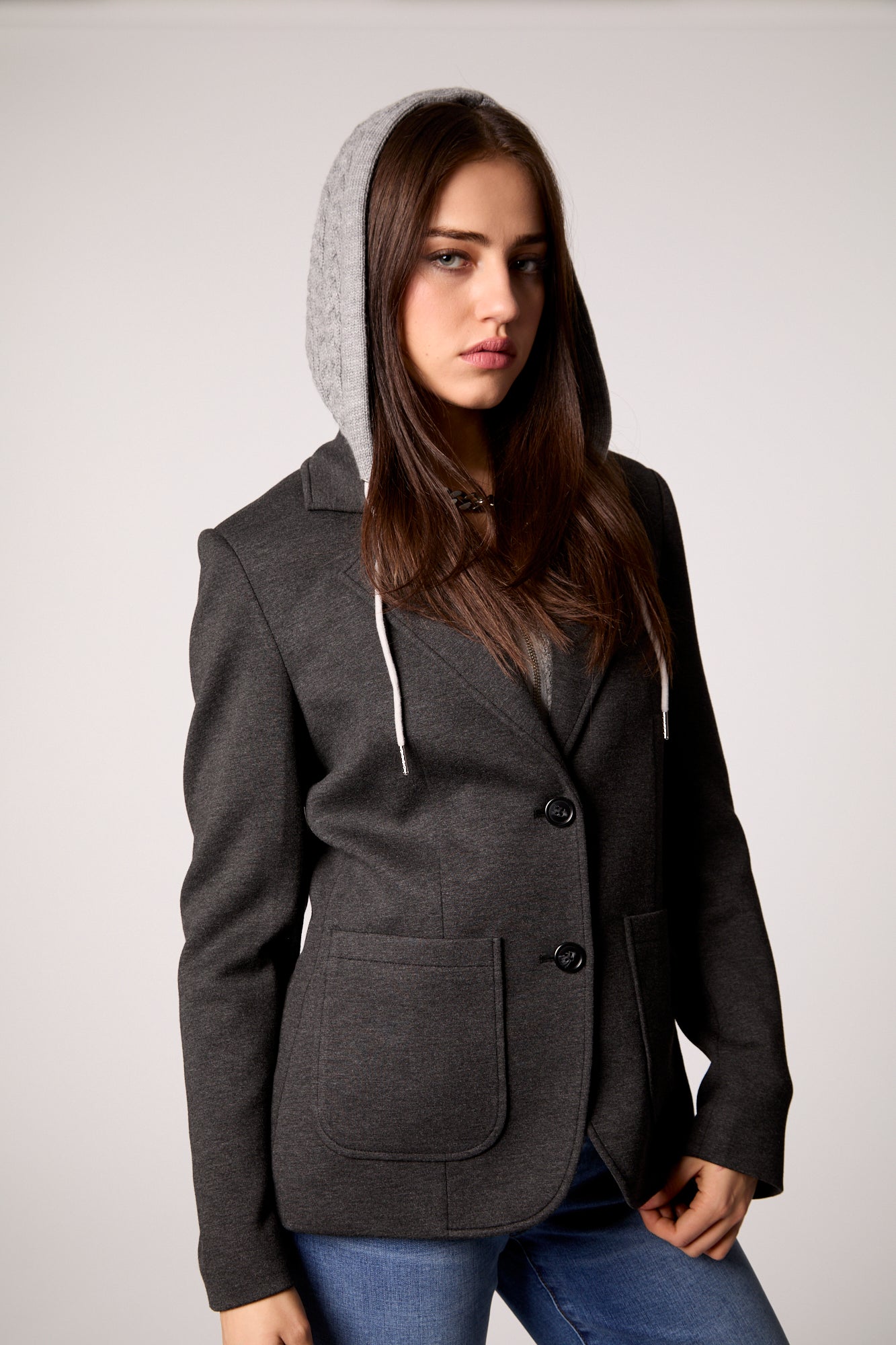 Toasty Cable Knit Blazer - Heather Grey