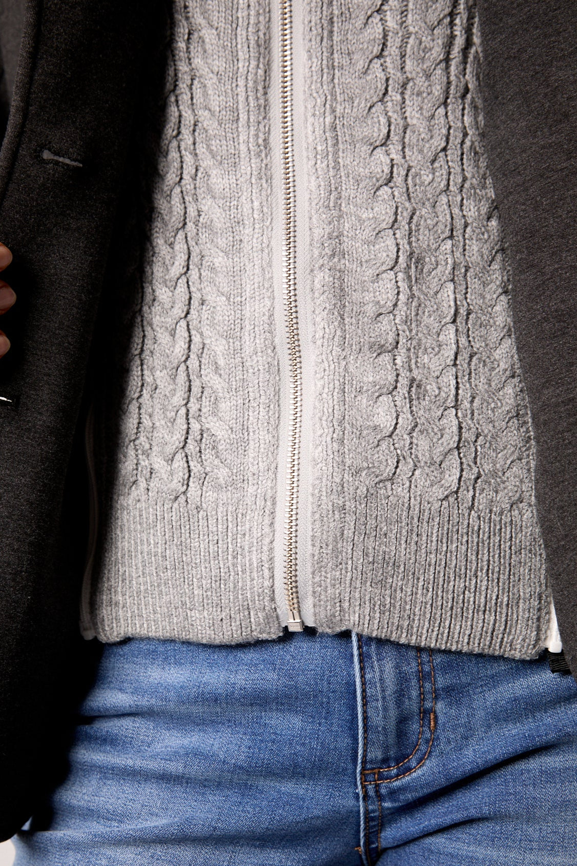 Toasty Cable Knit Blazer - Heather Grey