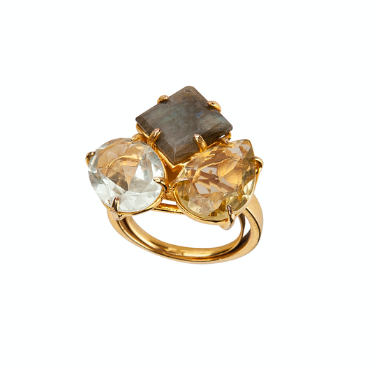 Labradorite, Lemon Quartz & Green Amethyst Ring