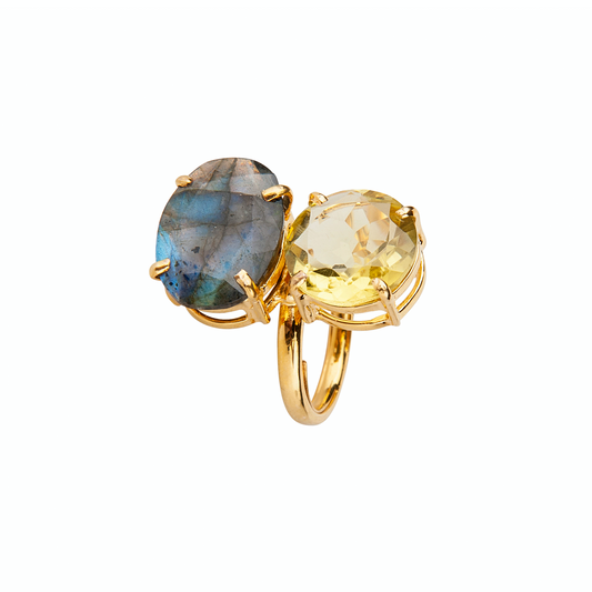 Labradorite & Lemon Quartz Ring