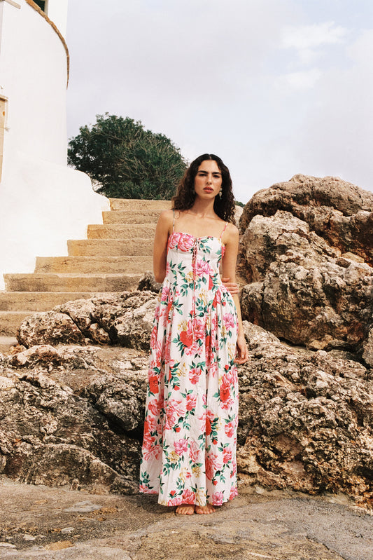 Raquel Lace Up Floral Maxi Dress