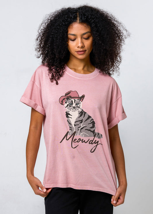Meowdy Dusty Pink Boyfriend Tee