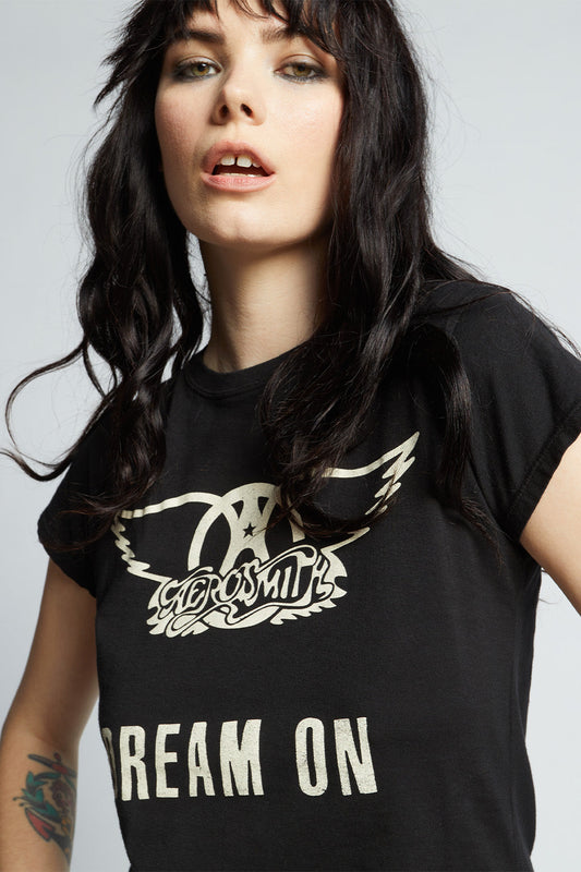 Aerosmith Dream On Black Shrunken Baby Tee