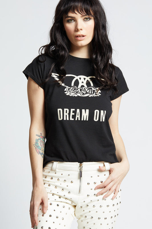 Aerosmith Dream On Black Shrunken Baby Tee