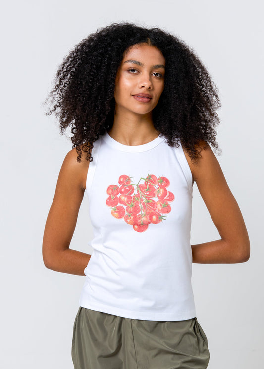 Tomato Heart White High Neck Tank