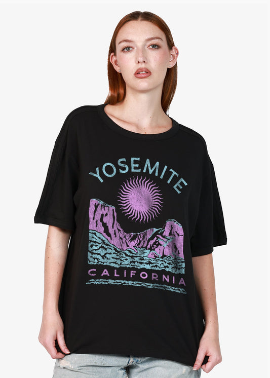 Yosemite Sun Black Relaxed Fit Two Stripe Ringer Tee